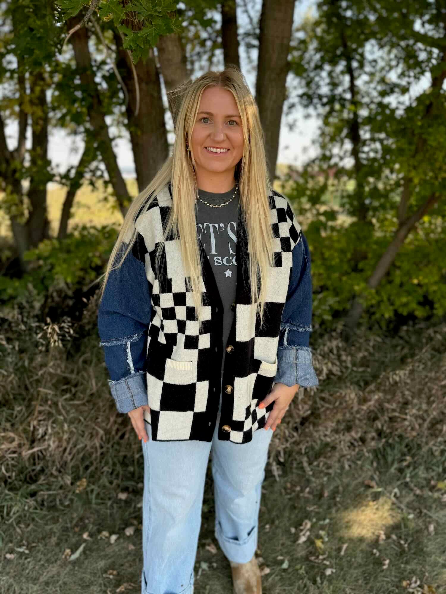 Checkerboard Denim Jacket Small